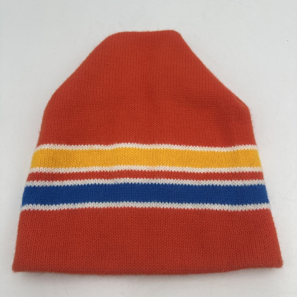 Vintage Aris Ski Hat Beanie Skull Cap Orange Toque Fair Isle Knit New York USA